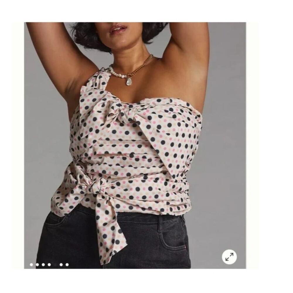 Anthropologie Tank  Bow Tie Polka Dot One Shoulder Sz Large Summer Graduation